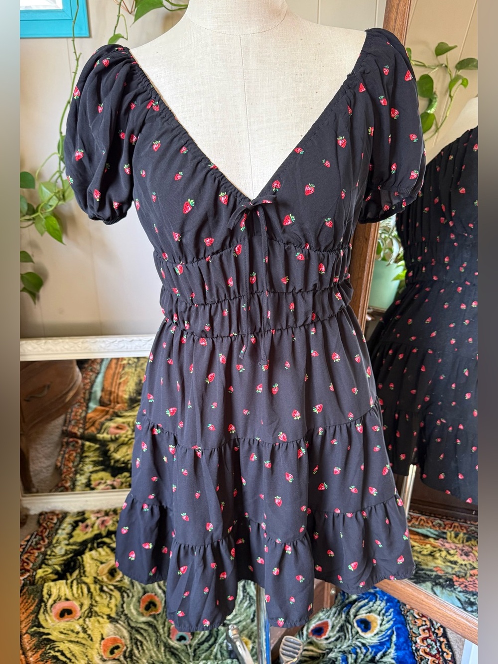 Liberty Love Junior's M Fit & Flare Dress Short Puff Sleeve Tiered